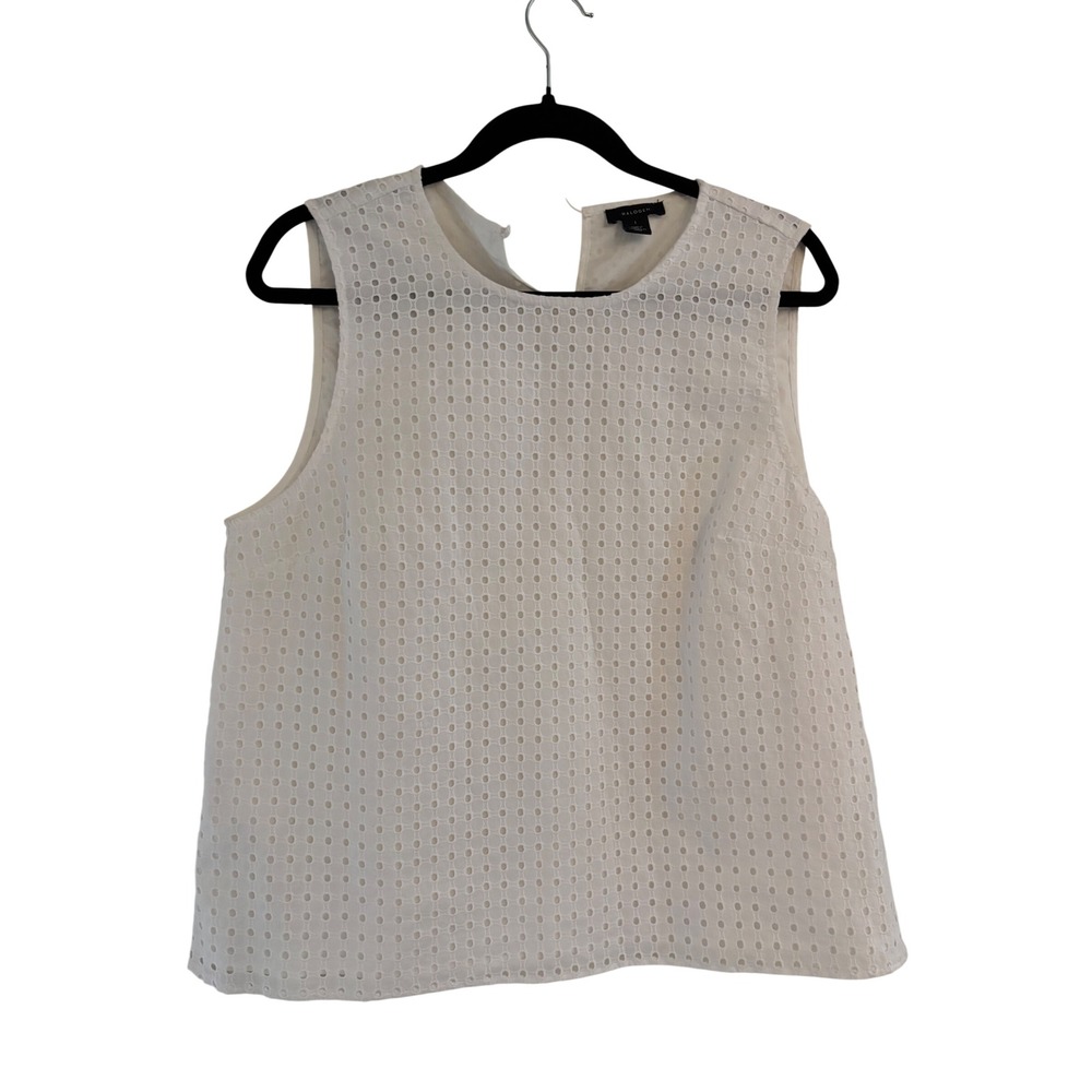 Halogen Womens White Cotton Eyelet Sleeveless Shell Top Size 1X